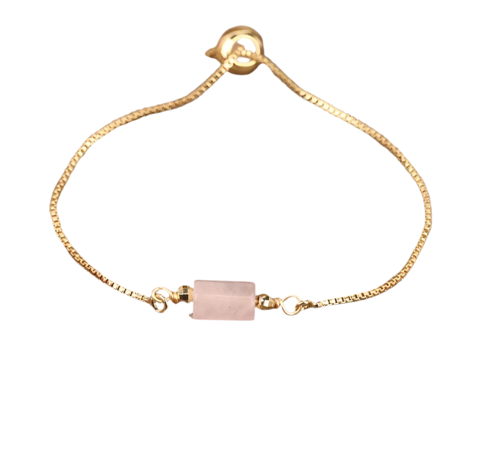 Nugget Natural Rose Quartz Stone Gold Drawstring bracelet