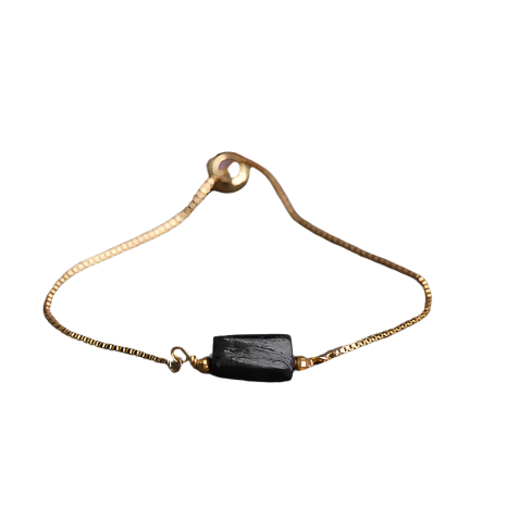 Black Tourmaline Nugget Gold Bracelet
