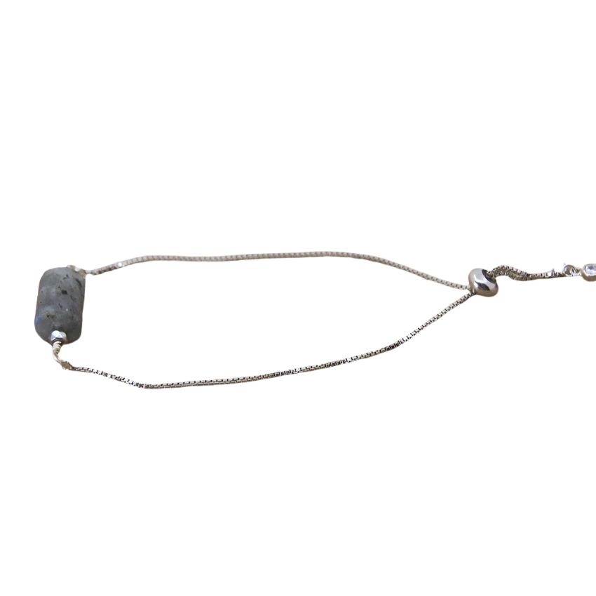 Nugget Natural Labradorite Stone Silver Drawstring bracelet