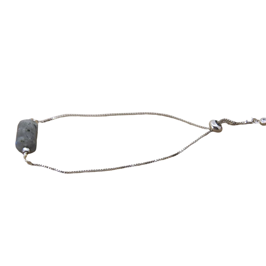 Nugget Natural Labradorite Stone Silver Drawstring bracelet