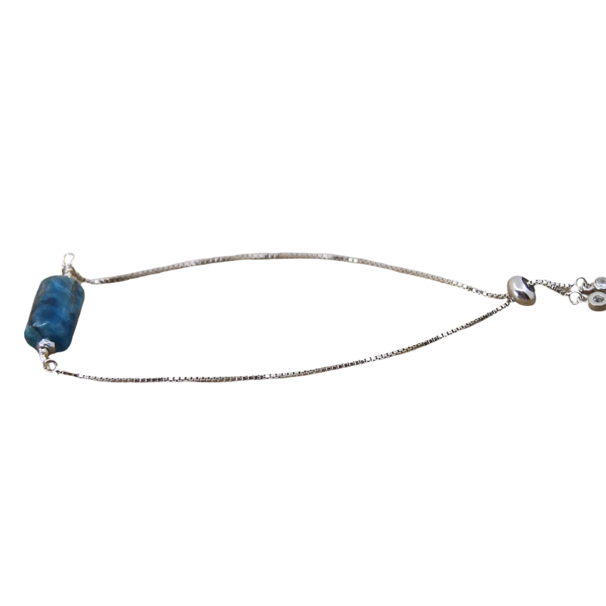 Nugget Natural Blue Apatite Stone Silver Drawstring bracelet