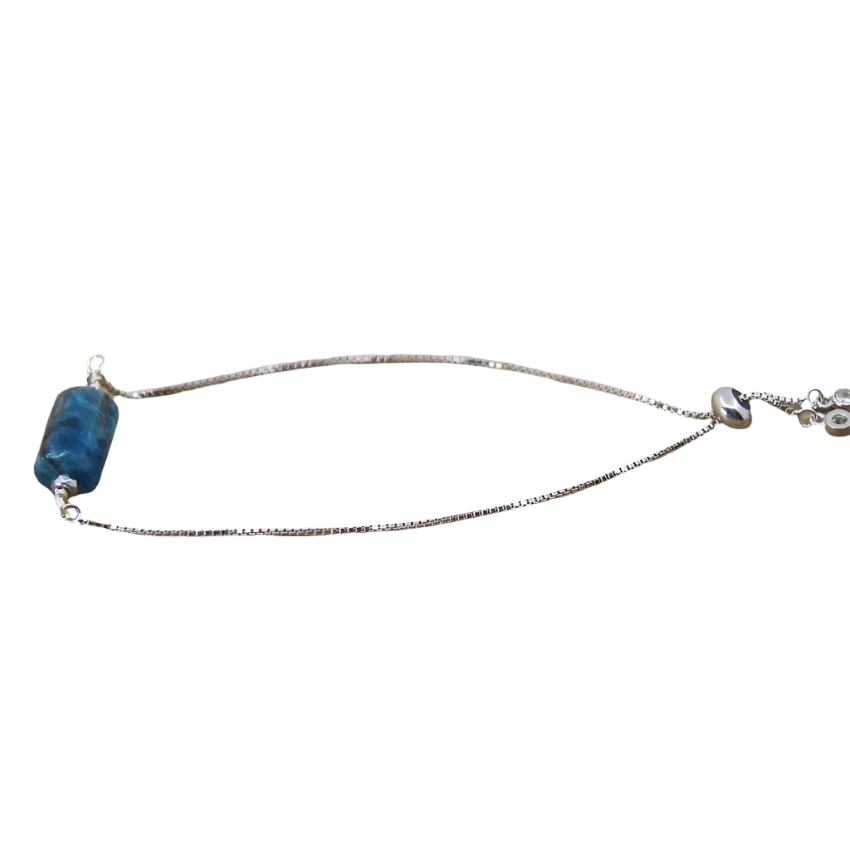Nugget Natural Blue Apatite Stone Silver Drawstring bracelet