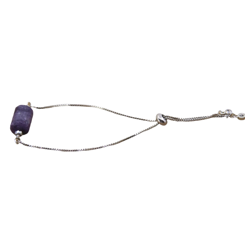 Nugget Natural Amethyst Stone Silver Drawstring bracelet