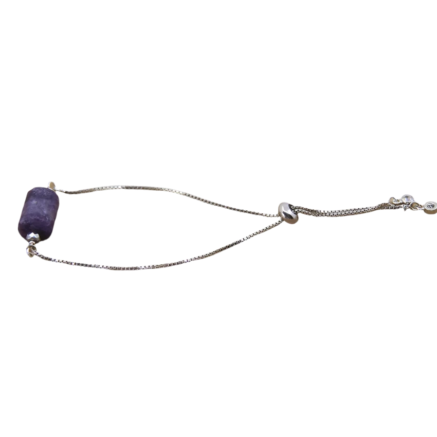 Nugget Natural Amethyst Stone Silver Drawstring bracelet