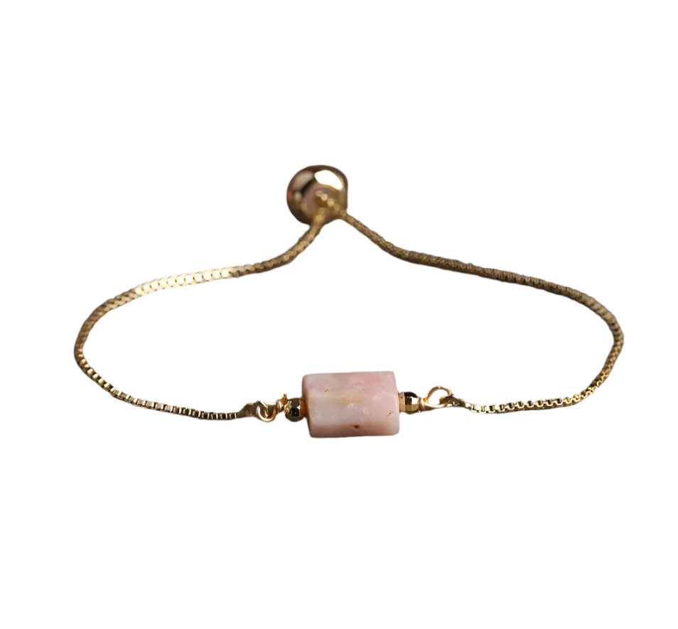 Nugget Natural Pink Opal Stone Gold Drawstring bracelet