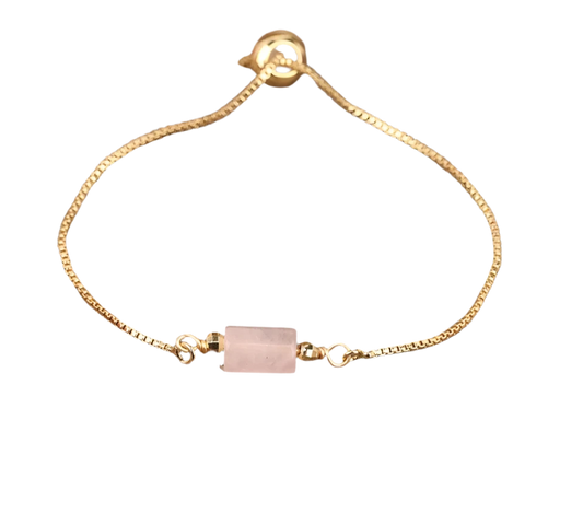 Nugget Natural Rose Quartz Stone Gold Drawstring bracelet 