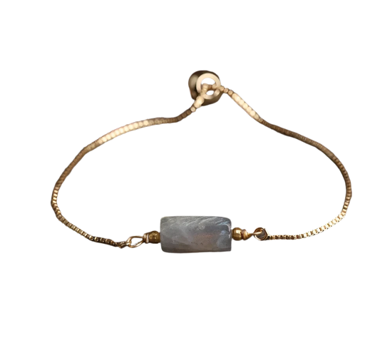 Nugget Natural Labradorite Stone Gold Drawstring bracelet