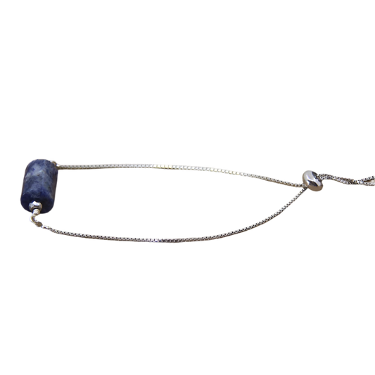 Sodalite Nugget Silver Drawstring Bracelet