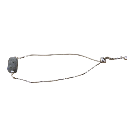 Nugget Natural Labradorite Stone Silver Drawstring bracelet