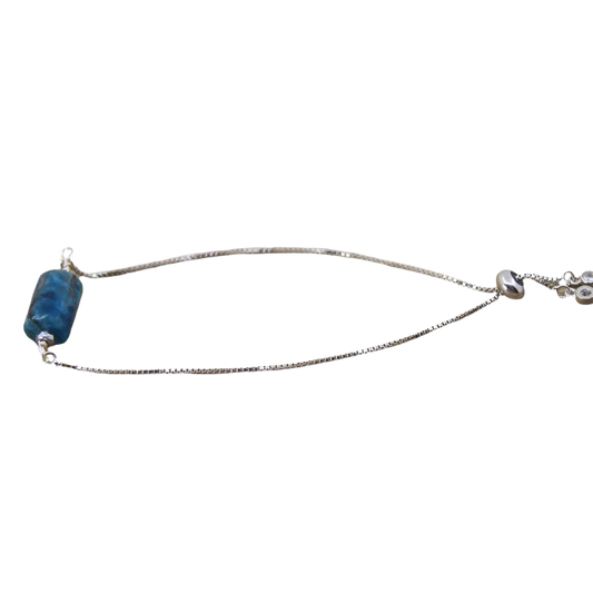 Nugget Natural Blue Apatite Stone Silver Drawstring bracelet