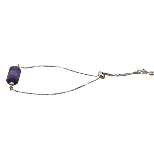 Nugget Natural Amethyst Stone Silver Drawstring bracelet