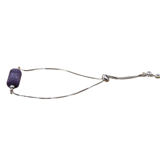 Nugget Natural Amethyst Stone Silver Drawstring bracelet