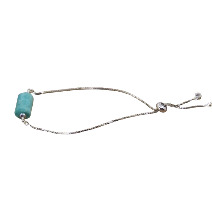 Nugget Natural Amazonite Stone Silver Drawstring bracelet