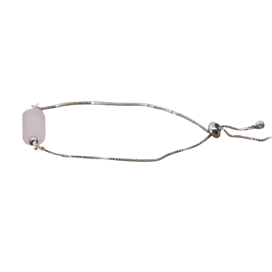 Nugget Natural Rose Quartz Stone Silver Drawstring bracelet