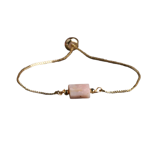 Nugget Natural Pink Opal Stone Gold Drawstring bracelet